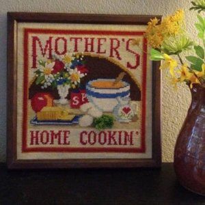 Vintage 1970s Kitschy Needlepoint Fiber Art